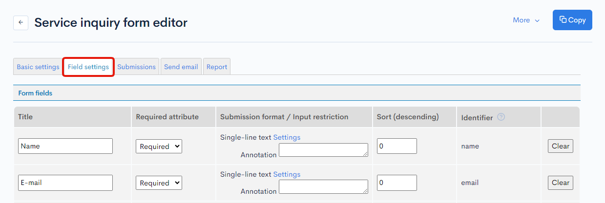 Form field settings | Enterprise Headless CMS Kuroco