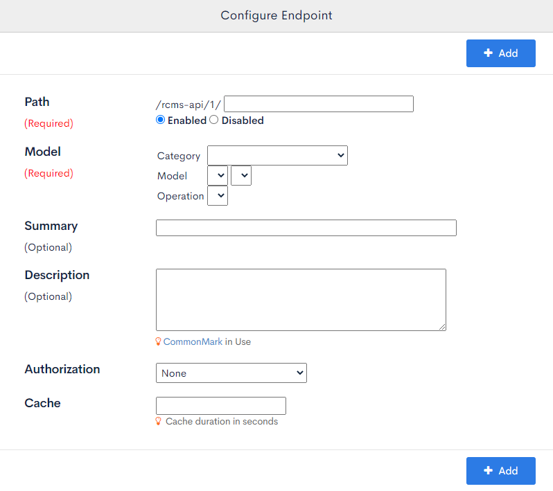 Configure Endpoint dialog