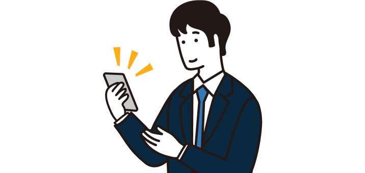 携帯でやり取りをしている学生のイラスト